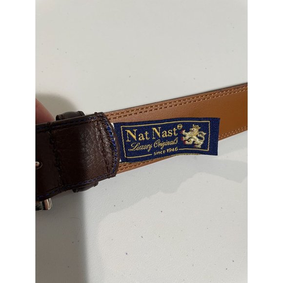 Nat Nast Mens Brown Leather Belt With Silver Buckle - Picture 8 of 14